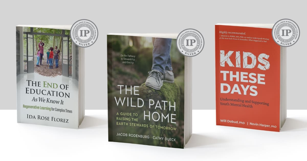Three IPPY Awards 2026 books from New Society Publishers displayed with silver seals above each.